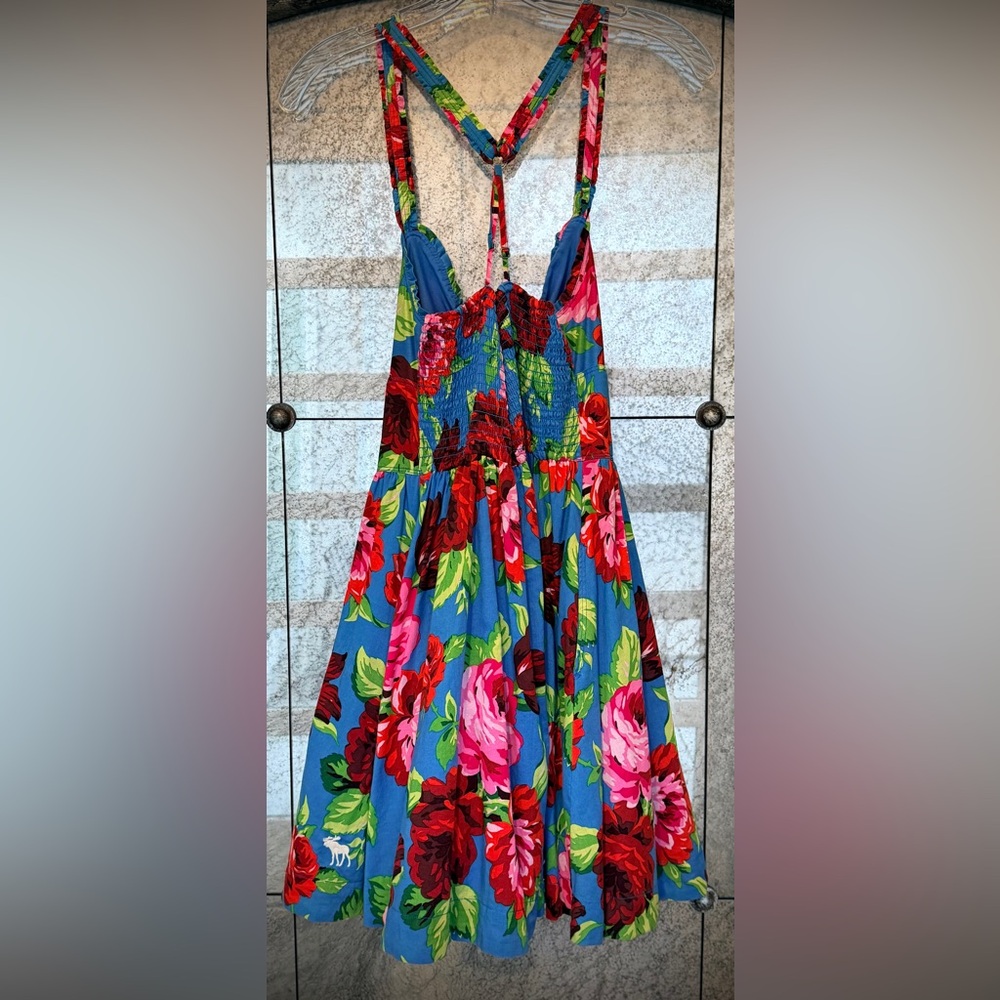 Abercrombie & Fitch Vibrant Blue Strapless Dress with Pink Floral - Picture 10 of 13